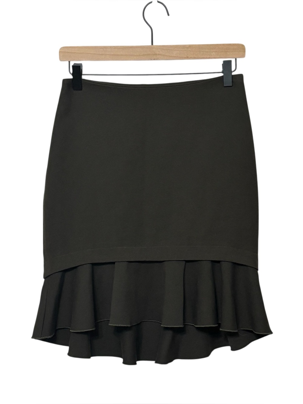 Zara Basic Olive Green Peplum Skirt Frill Asymmetric High Low Ruffle Pencil S - Picture 11 of 11